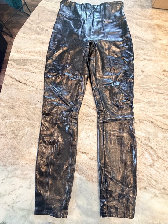 Pants - SPANX Black Faux Leather Leggings XS Petite High Rise Shaping XSP